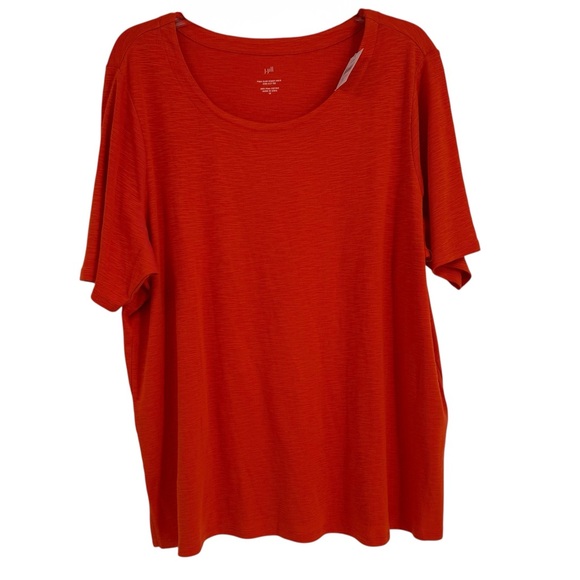 J. JILL Pima Slub Scoop Neck Side Slit Tee NWT Orange Size 2X Short Sleeves - Picture 1 of 9